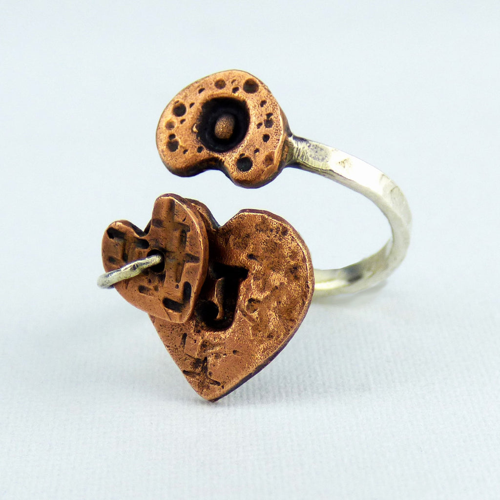 Copper Hearts and Sterling Silver Ring with Custom Initials