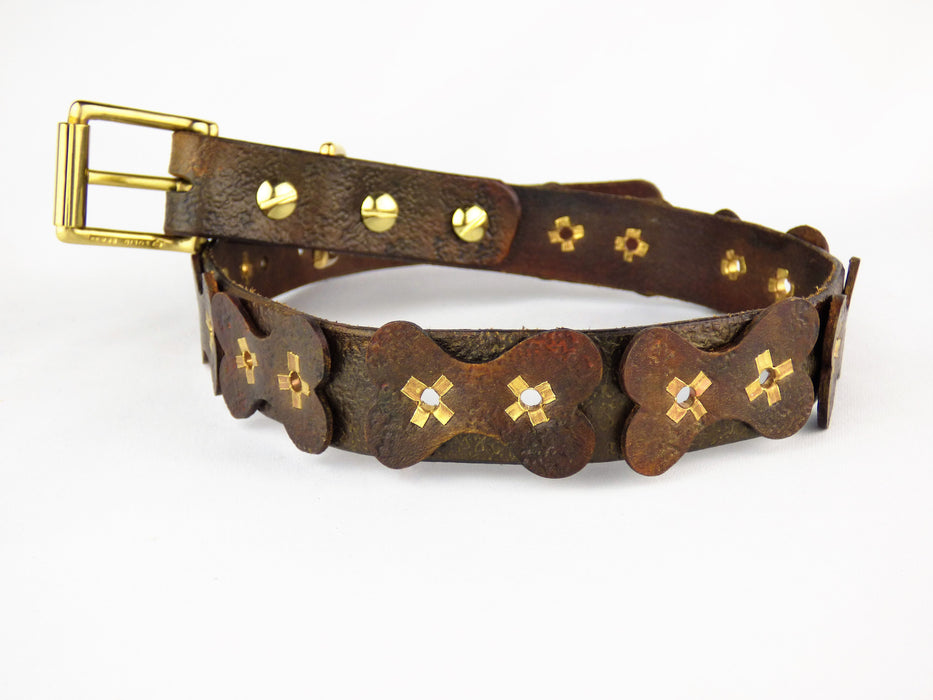 Rugged Leather 3/4" Width Pet Collar with Dog Bone Design